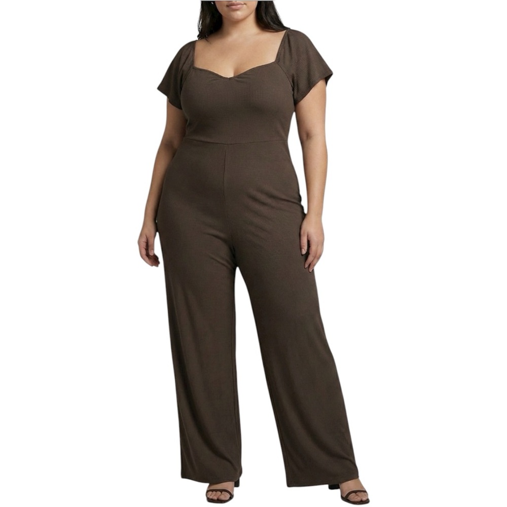 Fashion Union Brown Wide Leg Ribbed Jumpsuit NWT Size 16